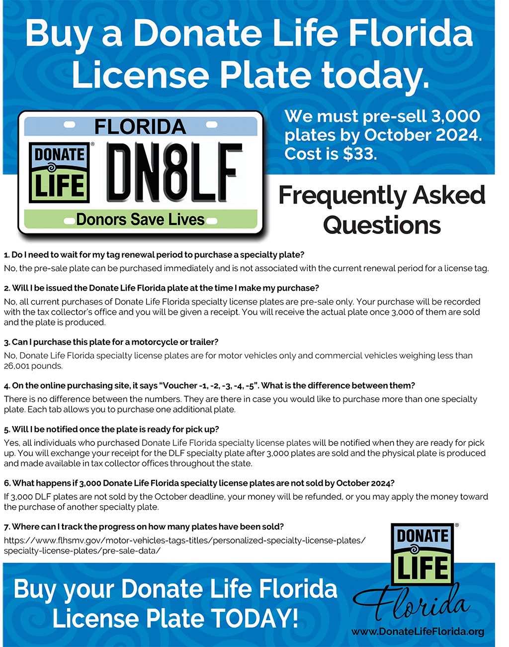 Buy a Donate Life Florida License Plate today. National Kidney