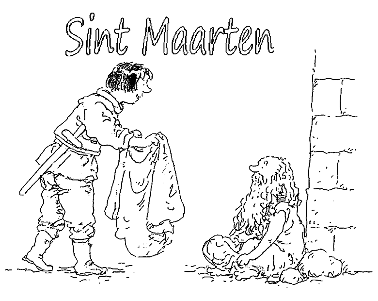 Sint Maarten kleurplaat, met deken