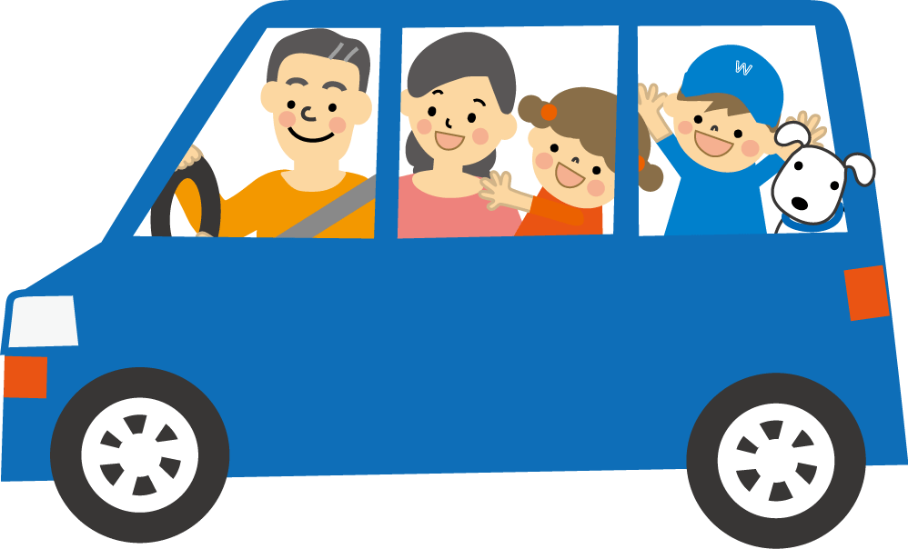 ファミリーイラスト ピンクの車で家族でドライブ 家族でドライブのイラスト（無料イラスト）フリー素材