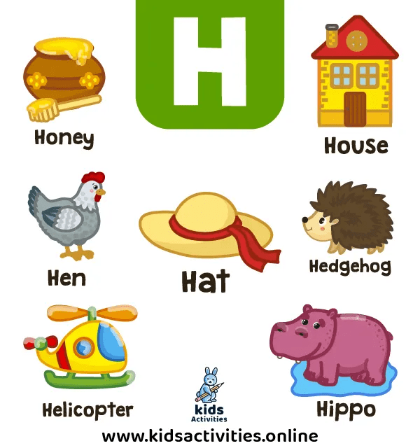 Preschool Words That Start With H h: Flashcards and Worksheets ⋆ Kids