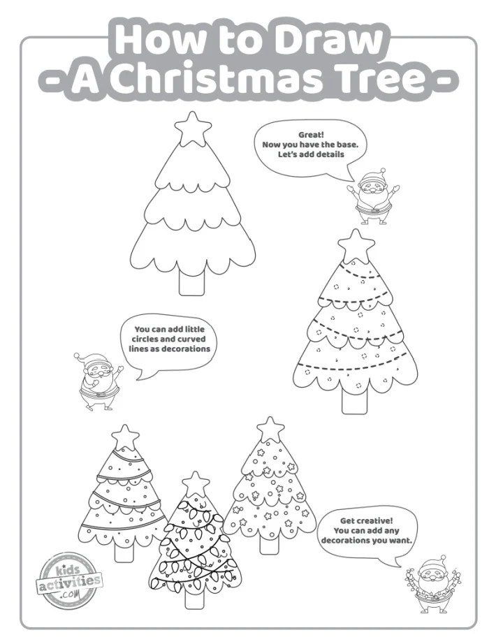 How To Draw A Christmas Tree For Kids Step By Step