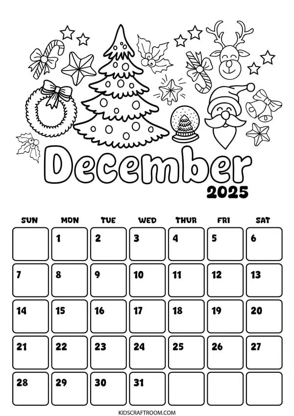 2025 Free Printable Coloring Calendar For Kids - Kids Craft Room