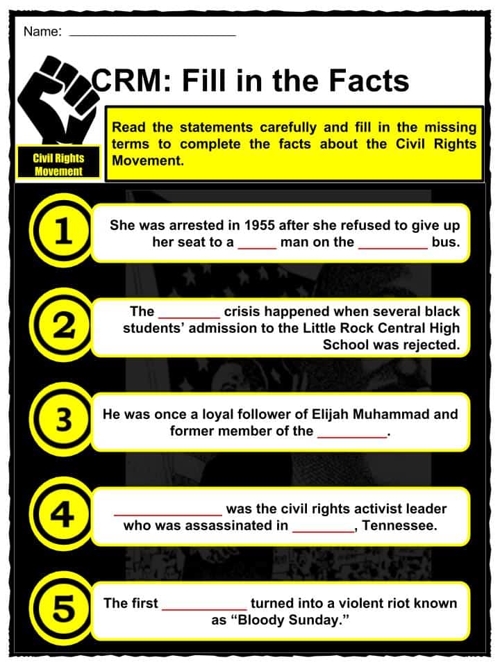Civil Rights Movement Facts & Worksheets For Kids Teaching Resource