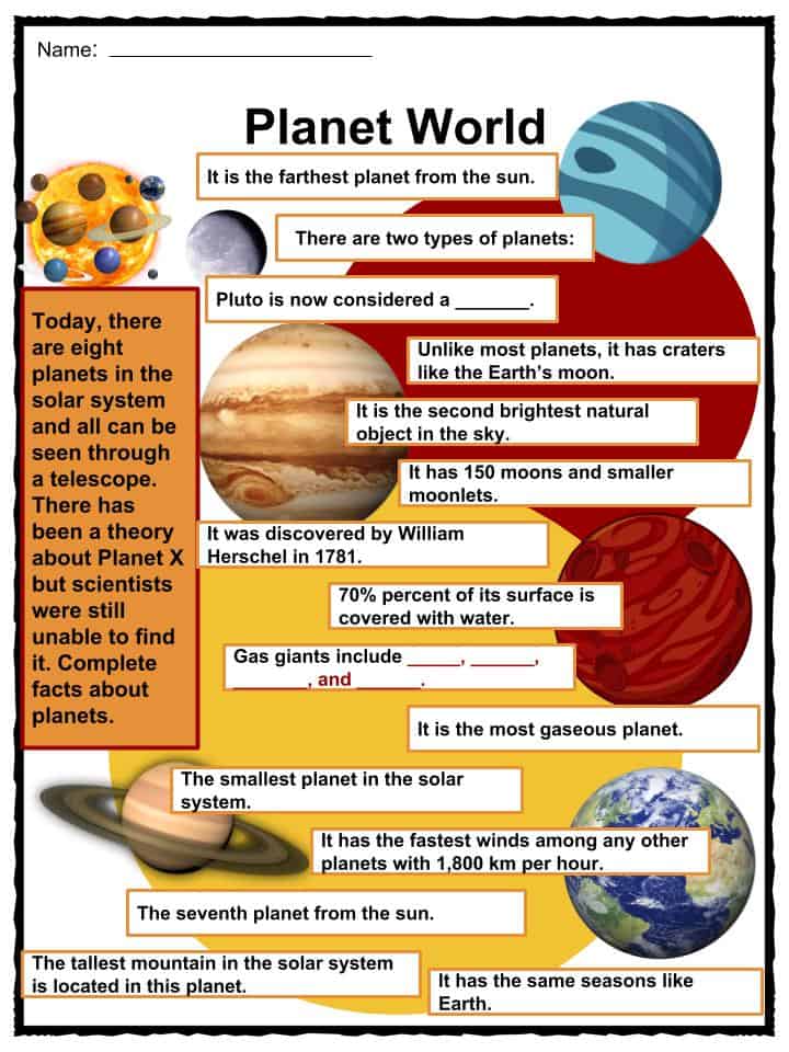 Solar System Facts & Worksheets | Planets, Objects, Science