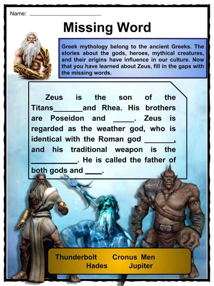 Zeus (God) Facts, Worksheets, Traits & Symbolism For Kids