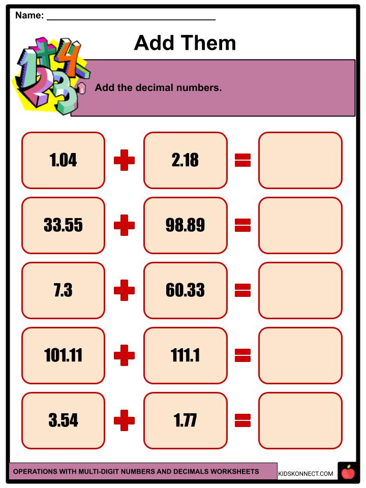 Operations with Multidigit Numbers and Decimals Facts & Worksheets