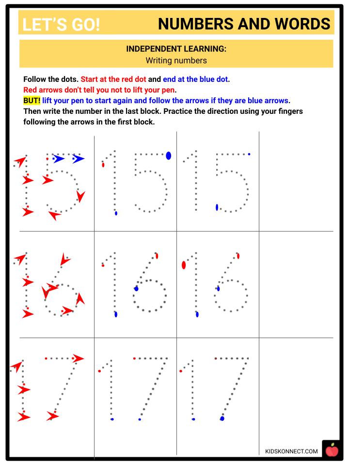 Counting and Cardinality Number and Words K.CC.3b Facts & Worksheets