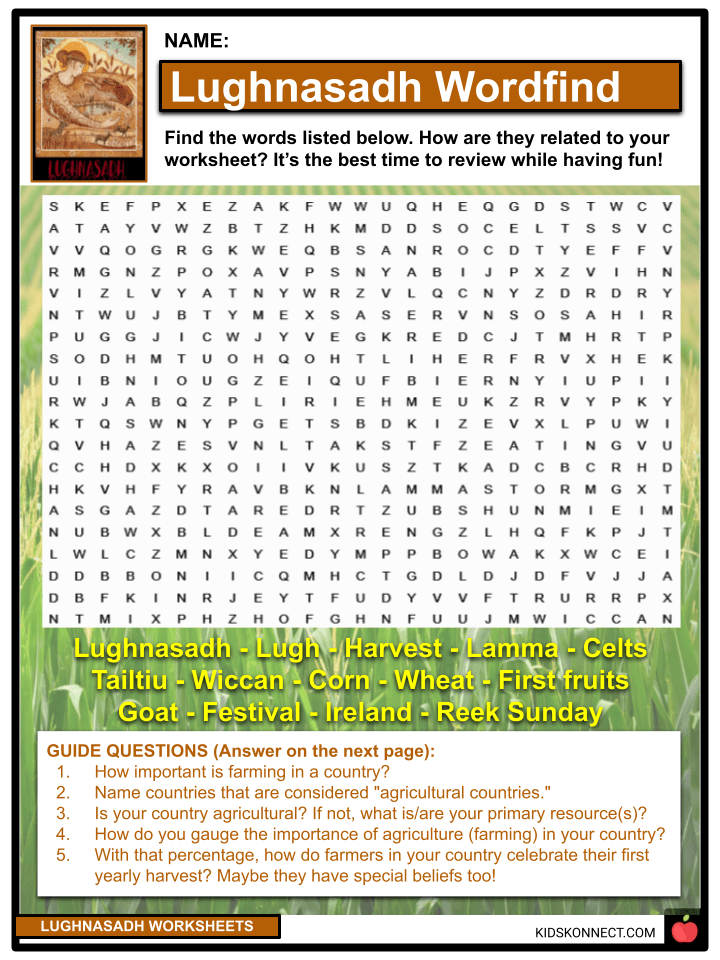 Lughnasadh History, Modern Customs, Facts and Worksheets for Kids
