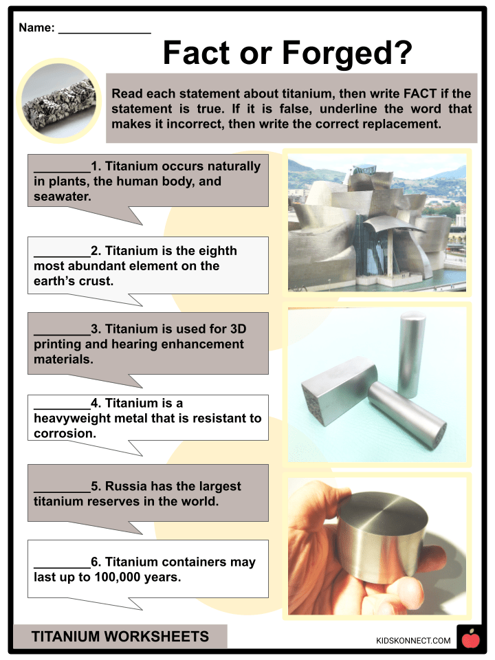 Titanium Worksheets Quick Facts, Characteristics, Uses