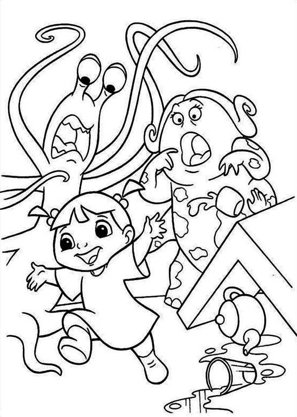 Boo Is Making Lots Of Trouble In Monsters Inc Coloring Page Kids Play