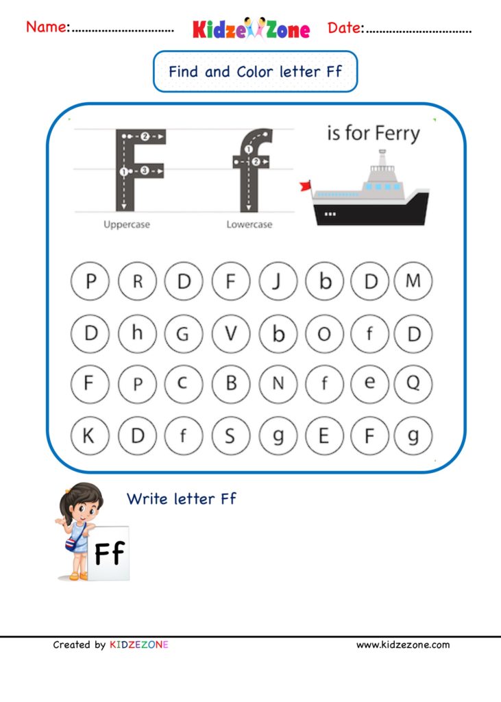 Kindergarten Letter F worksheets Find and Color KidzeZone Kindergarten Letter F worksheets Find and Color KidzeZone