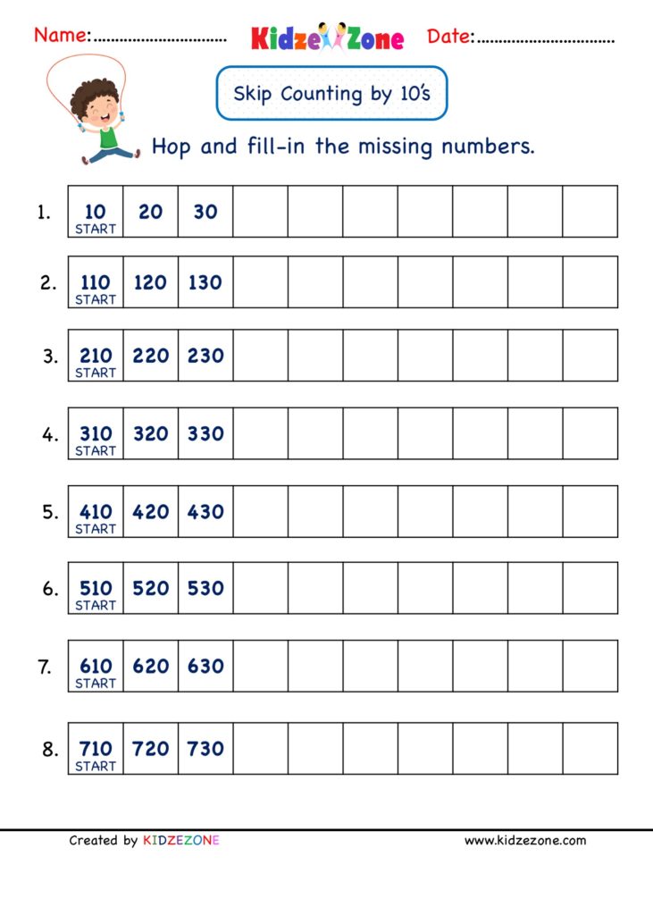 Grade 2 Math Number Practice worksheets Skip Counting by 10 Grade 2 Math Number Practice worksheets Skip Counting by 10