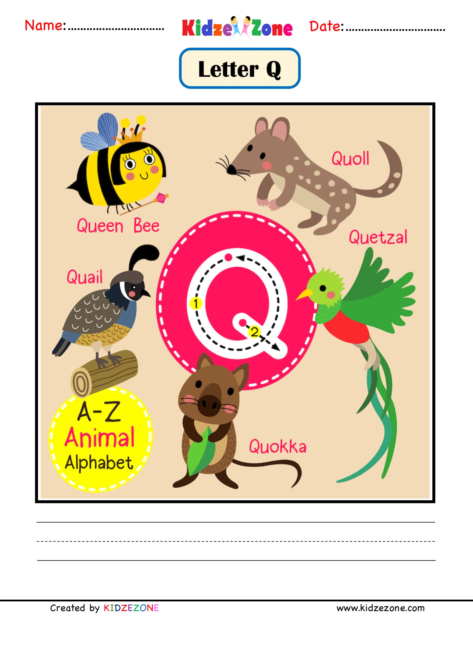 Kindergarten Letter Q worksheets - Picture Cards
