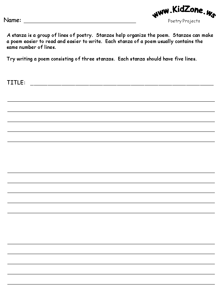 Kidzone Poetry Activity Worksheets