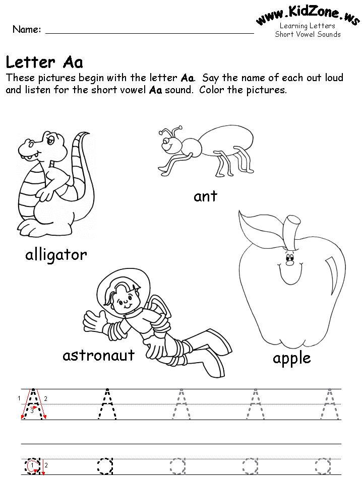 Letter a printable worksheet | Beginning Short Aa