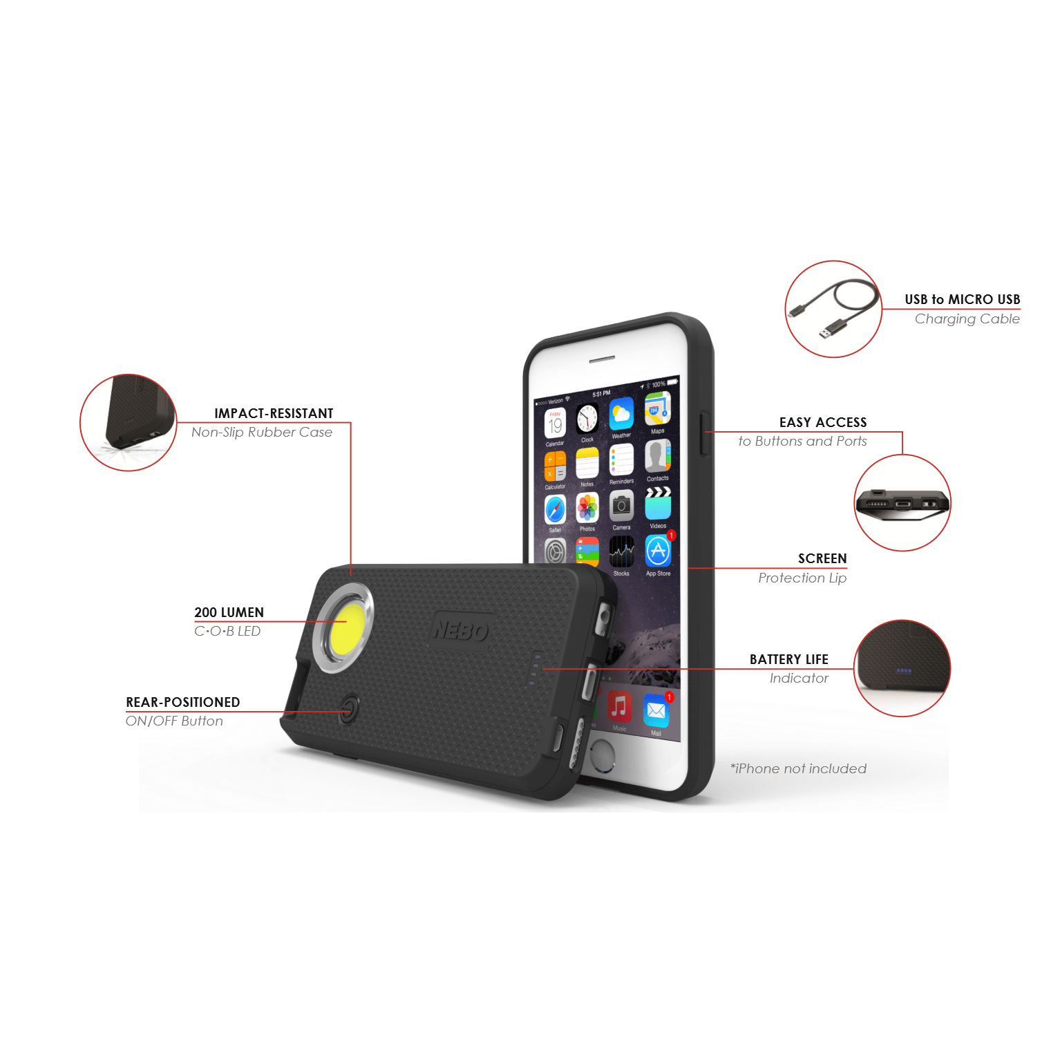 NEBO 6347 CaseBrite iPhone 6/6S Case with LED Flashlight Kiesub