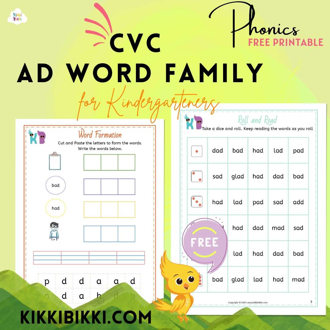 CVC ad Word Family Free Phonics Printable