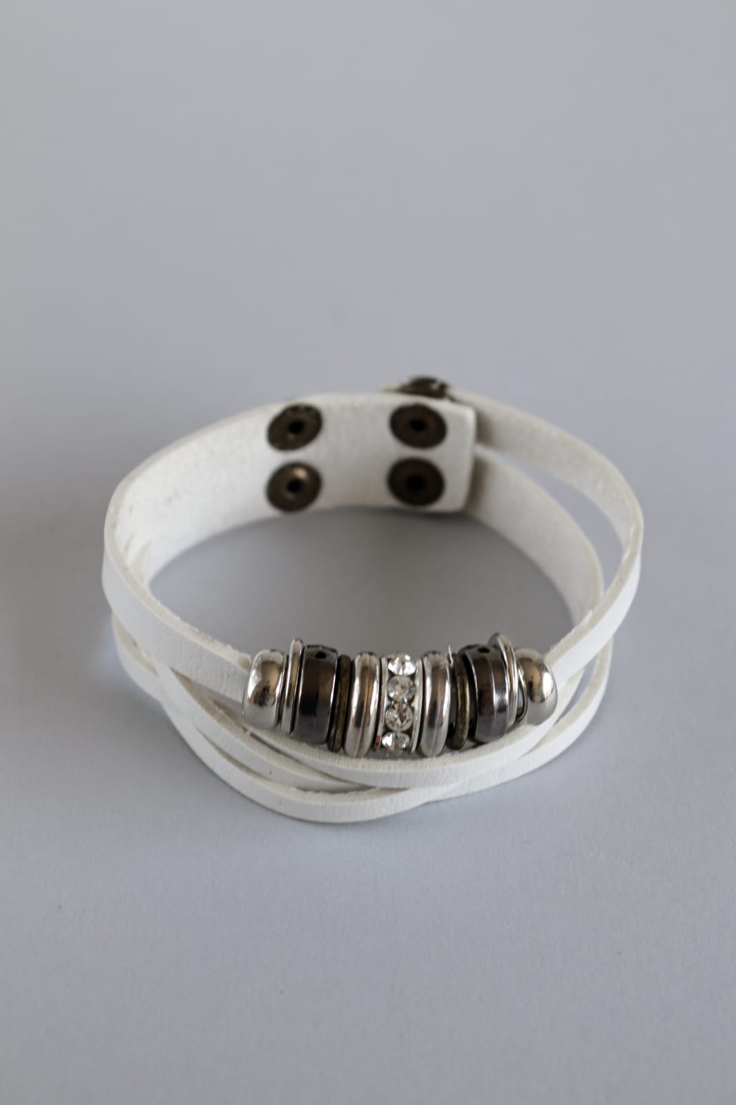 White Split Faux Leather Bracelet With Beads Kila Online Shop