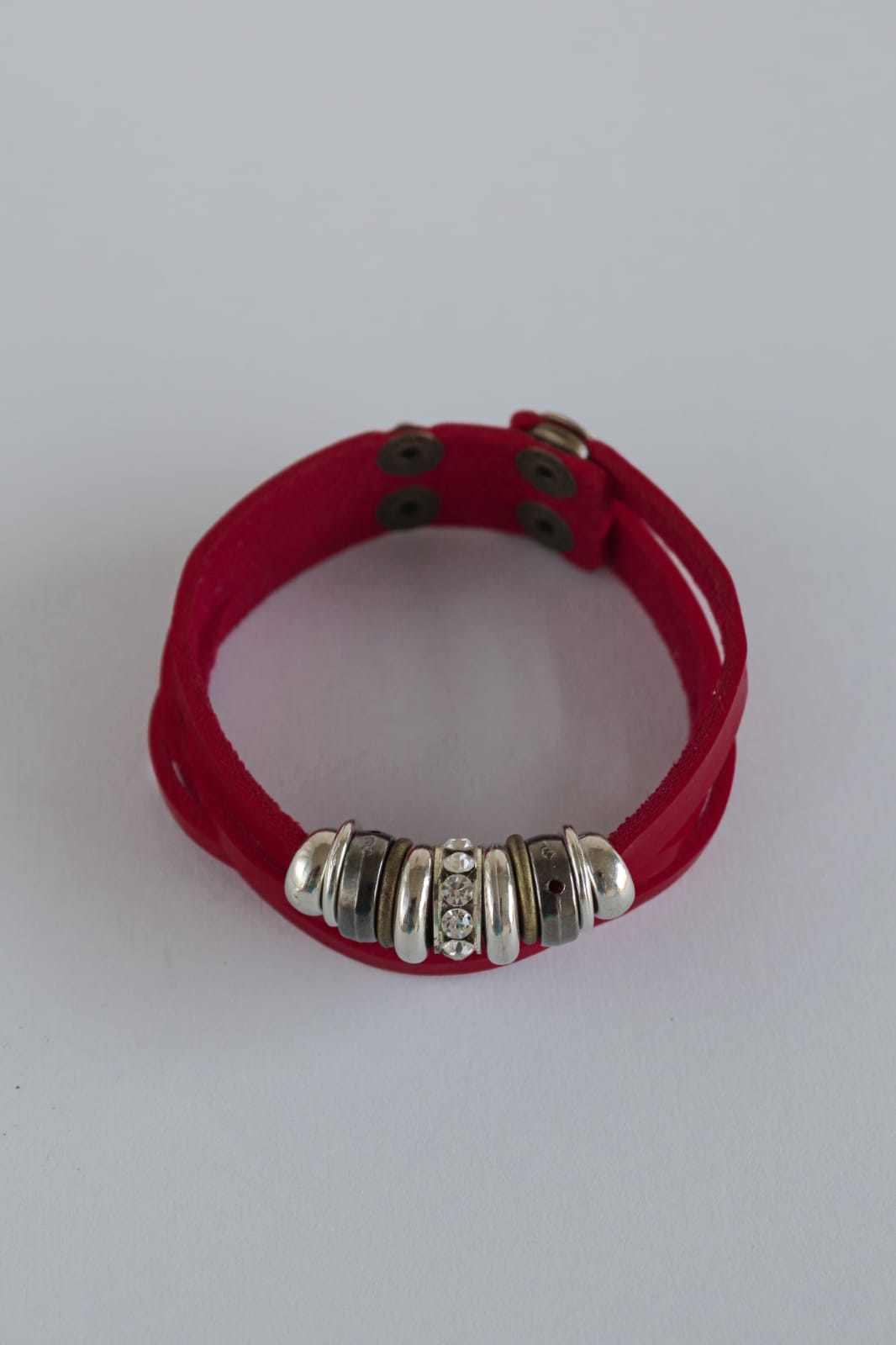 Red Split Faux Leather Bracelet With Beads Kila Online Shop