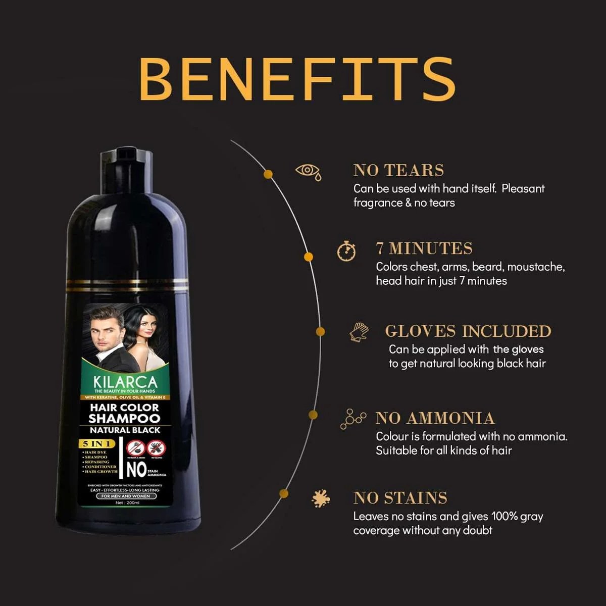 Kilarca 5 in 1 Dark Brown Hair Color Shampoo 200 ML Kilarca