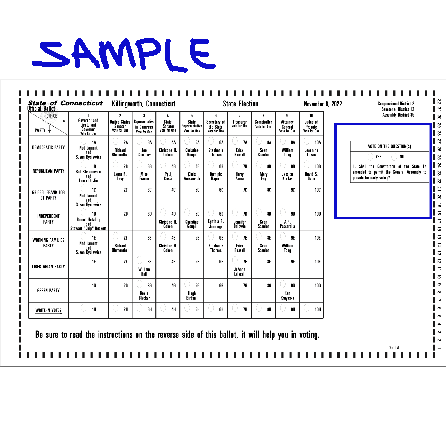 Sample ballot Killingworth Democratic Town Committee