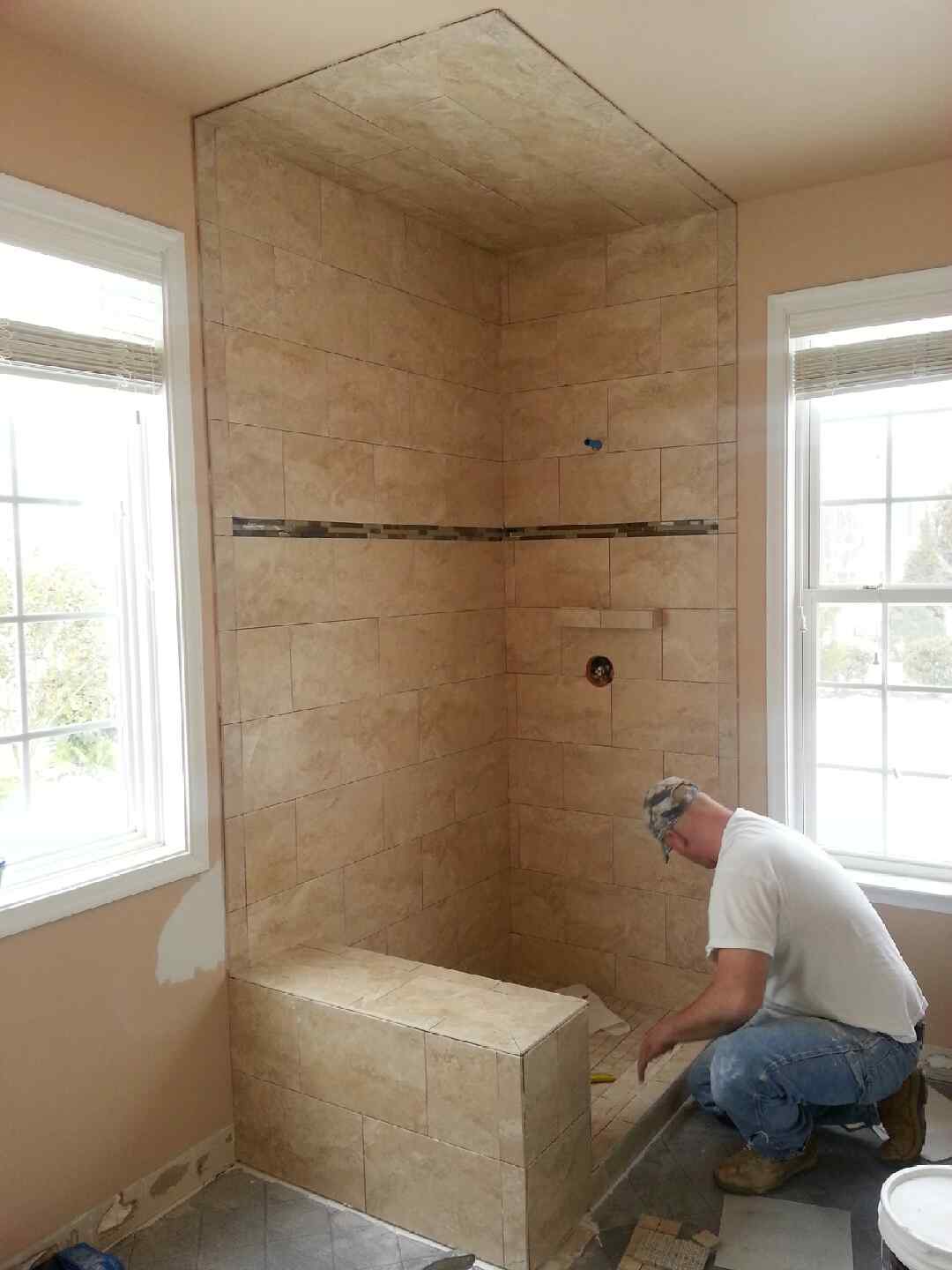 Burns’ Tile shower begins Kimberly Builders, Inc