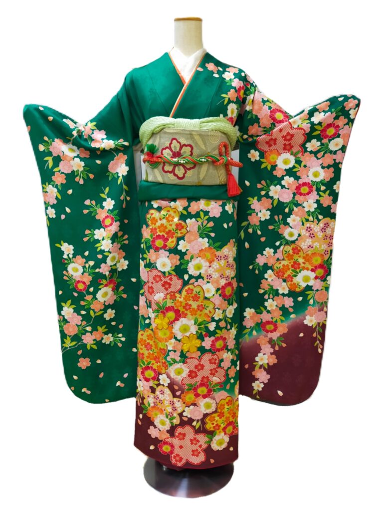 レンタル振袖 フレッシュ！ベジタブルカラーで元気よく 小いけの振袖 山形県鶴岡市・酒田市の着物の小いけ（こいけ）