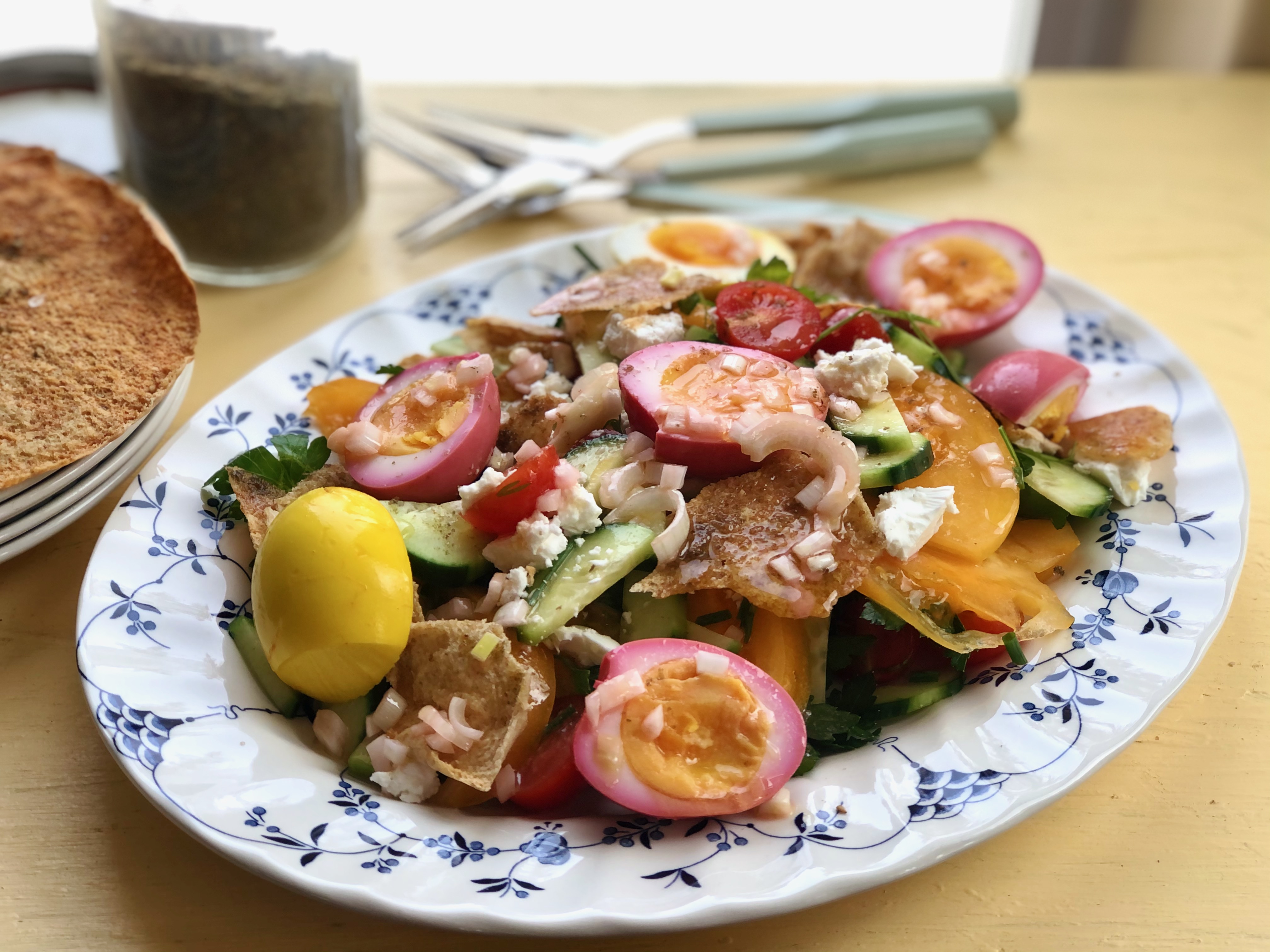 Rainbow Eggs and Toasted Pita Salad Kim Sunée