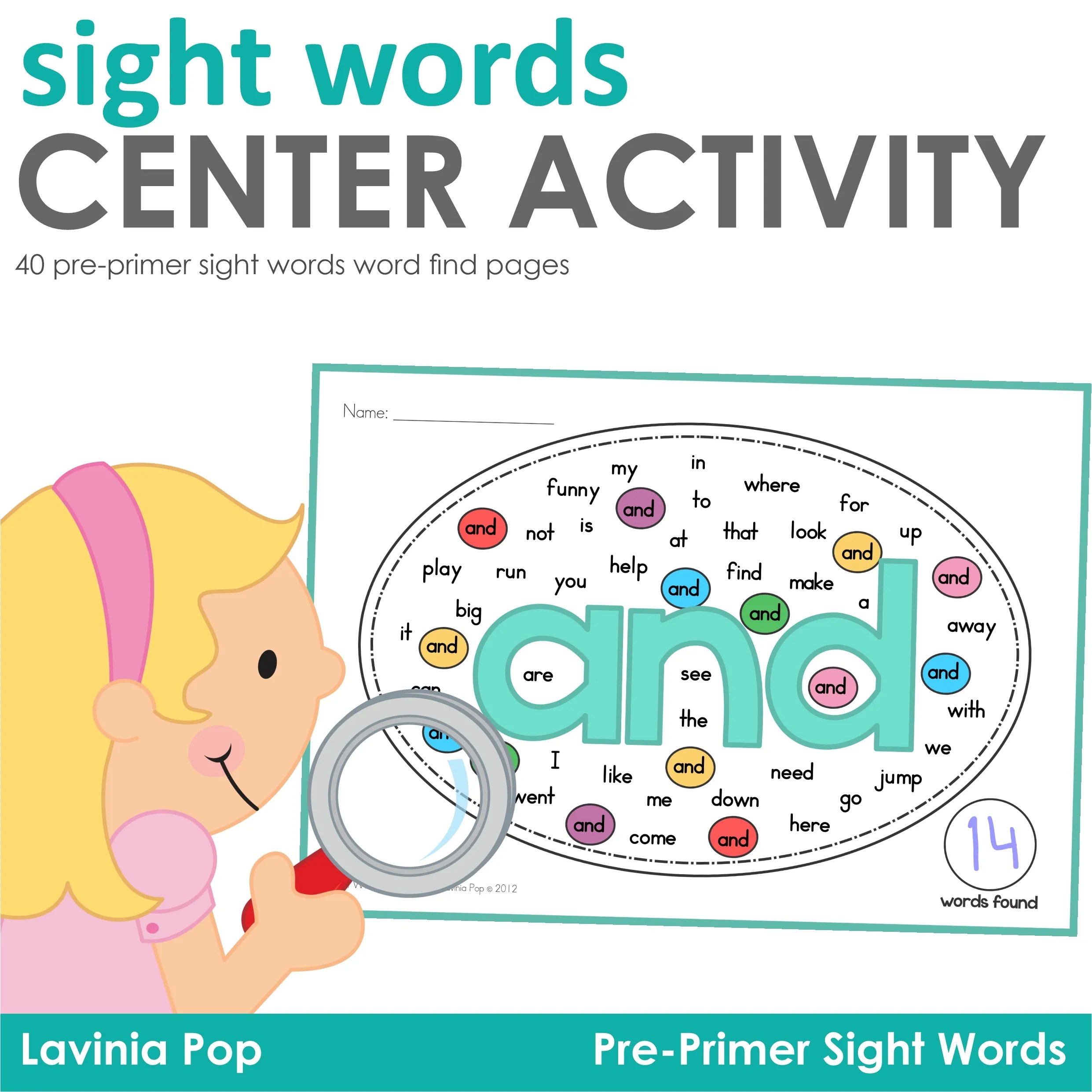 Sight Words Center PrePrimer Word Find