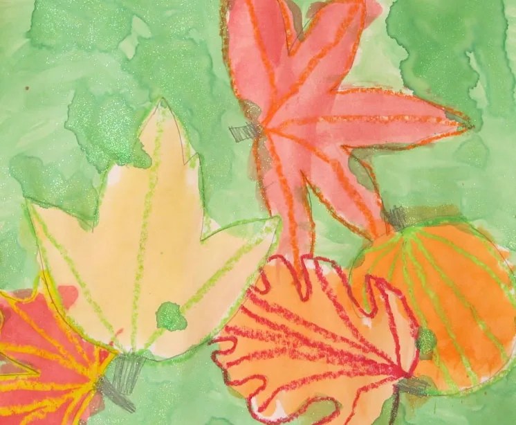 Crayon Resist Fall Leaves Painting Lesson Plan Painting for Kids KinderArt