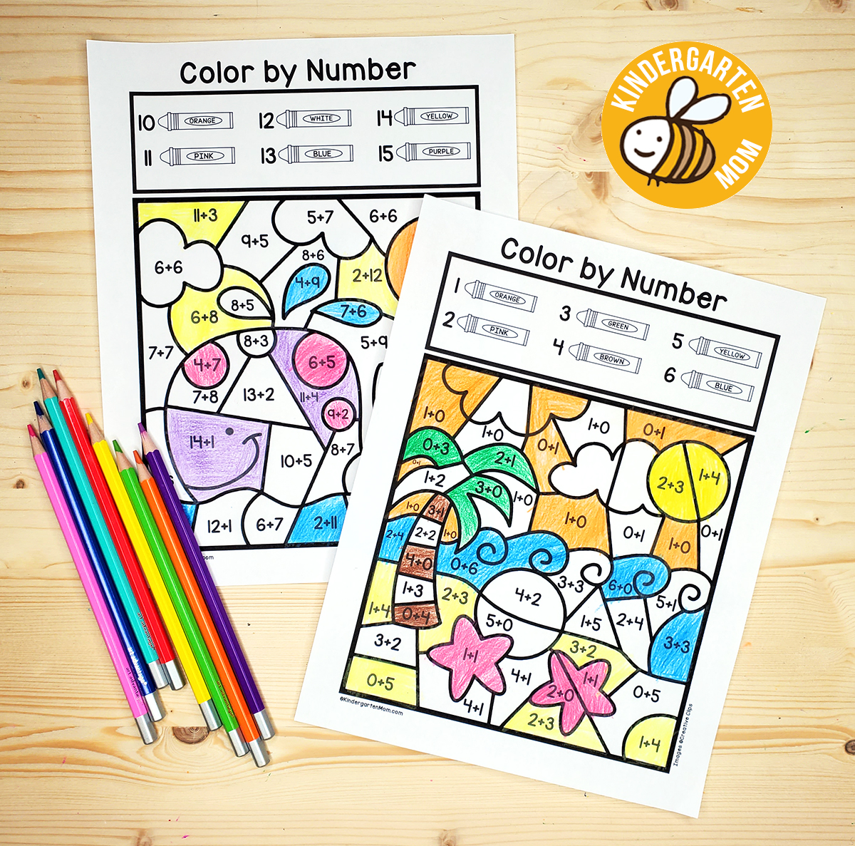 Addition Color by Number Worksheets - Kindergarten Mom