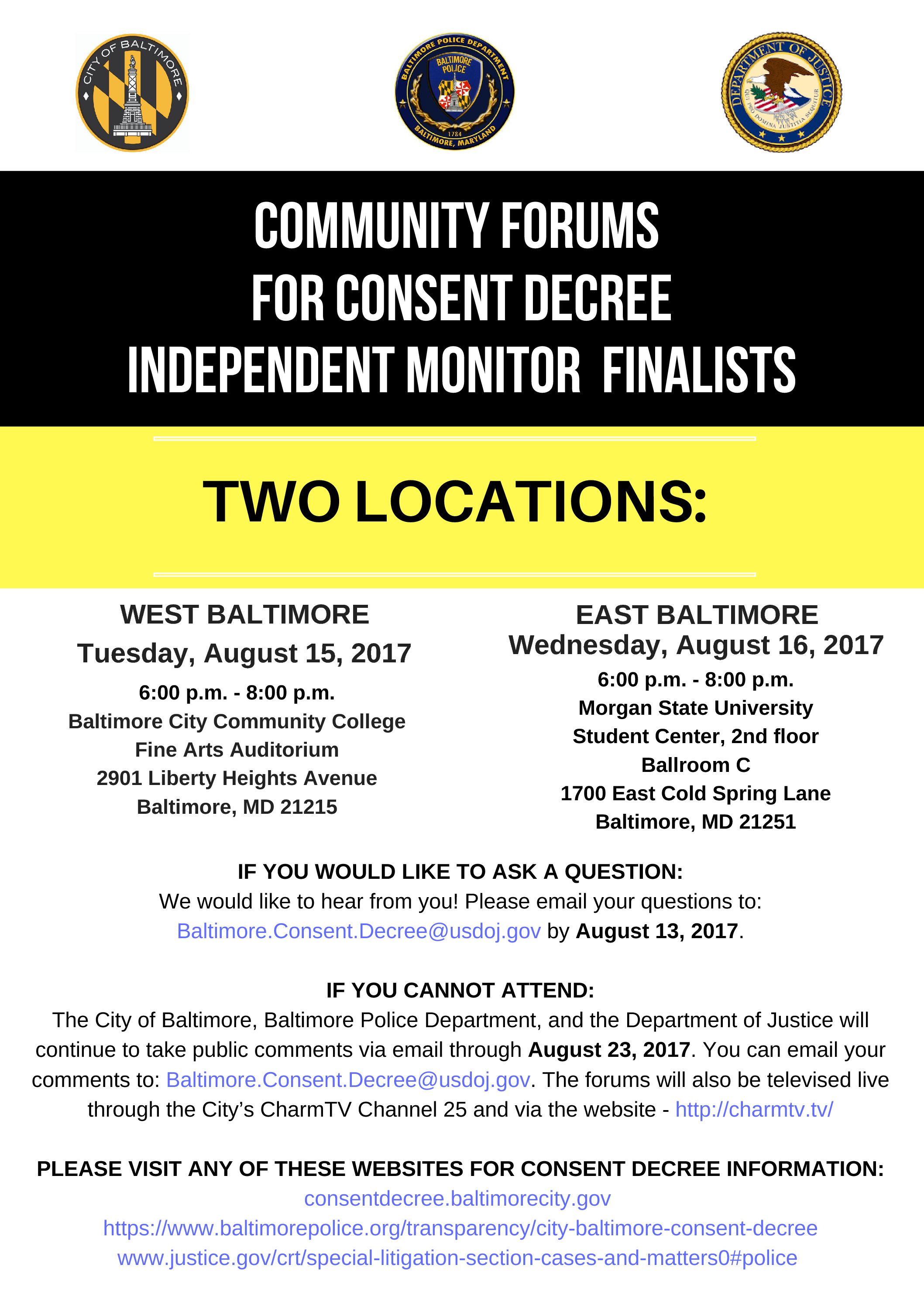 POWERS FOR THE PEOPLE Baltimore Consent Decree Independent Monitor