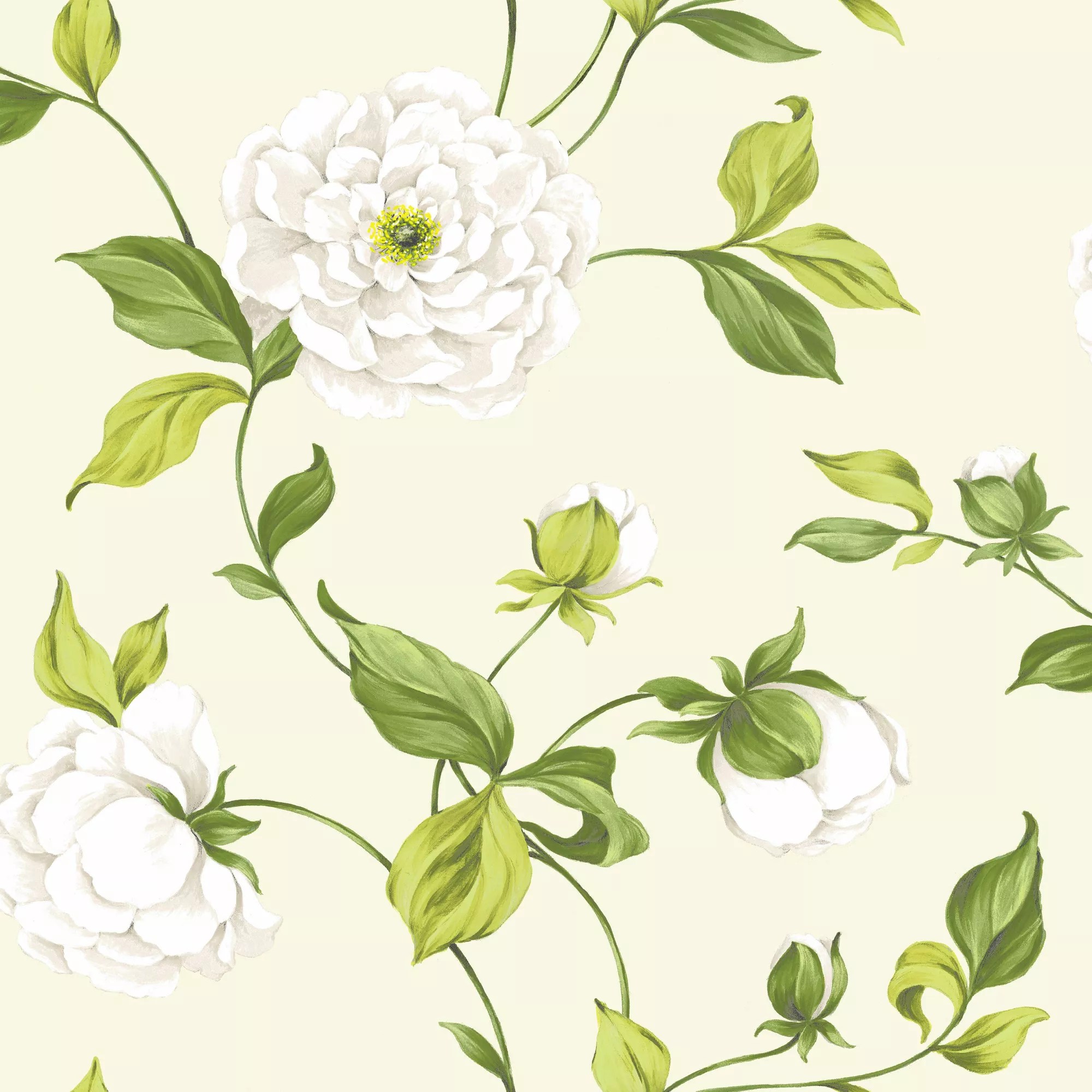 Colours Camelia Cream & Green Floral Mica Effect Wallpaper Departments DIY at B&Q