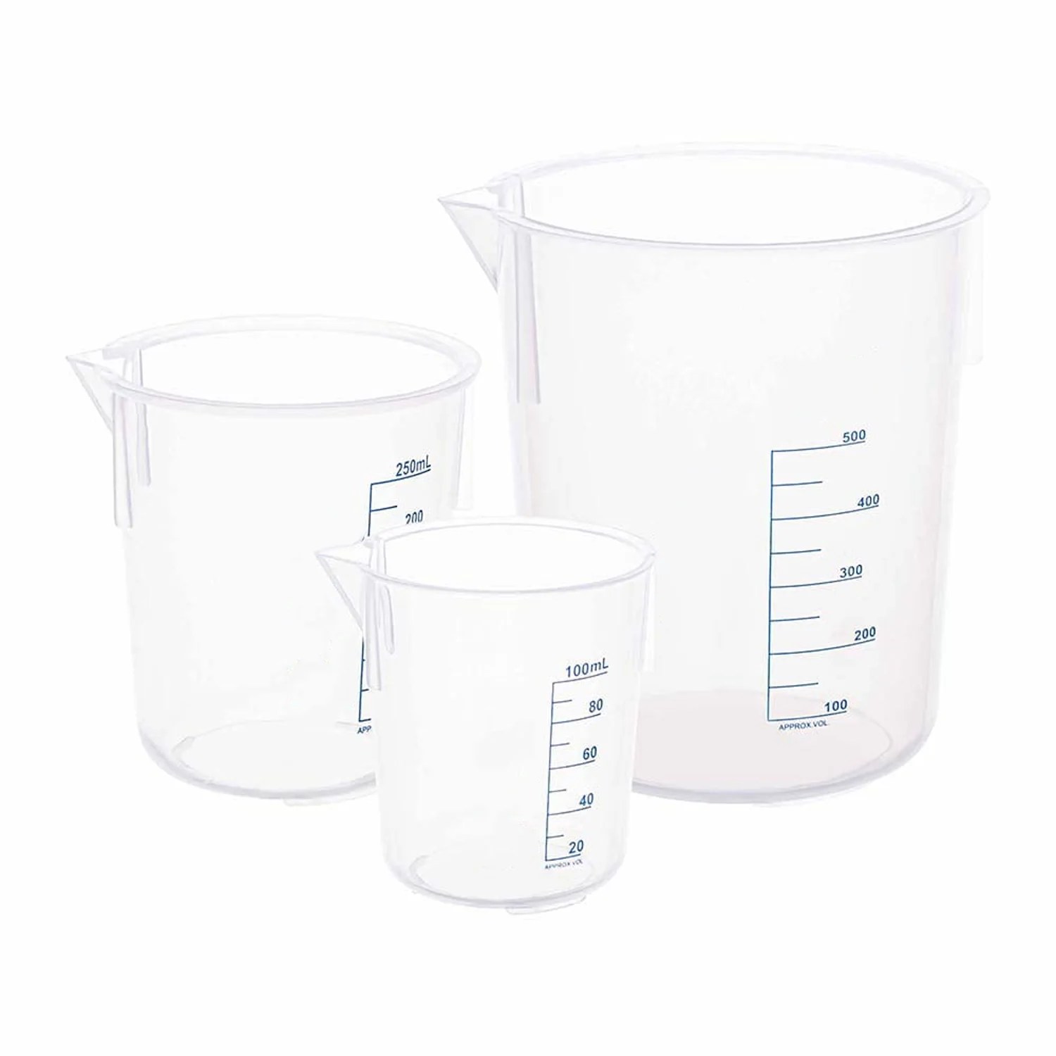 3Pcs Plastic Beaker Set 100ML, 250ML, 500ML Capacity
