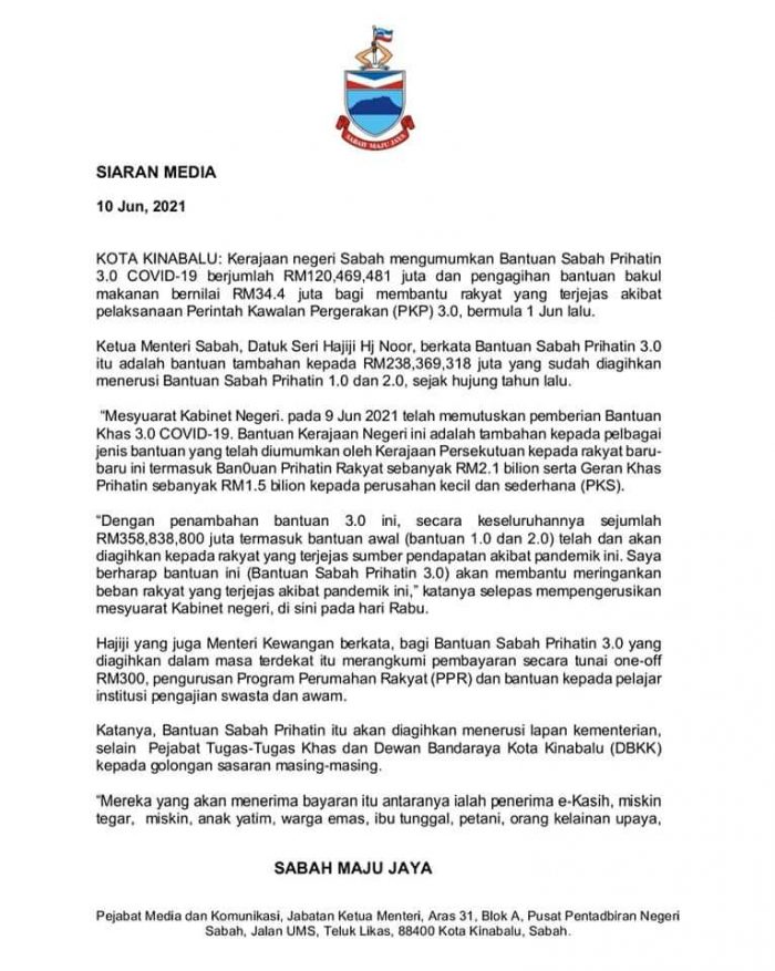 RM300 OneOff, Bantuan Sabah Prihatin (BSP 3.0), Semak Kelayakan Disini