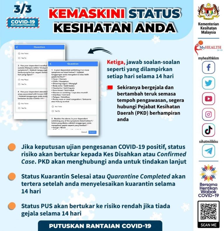Individu Positif Covid19, Perlu Kemaskini Status Kesihatan Anda Di