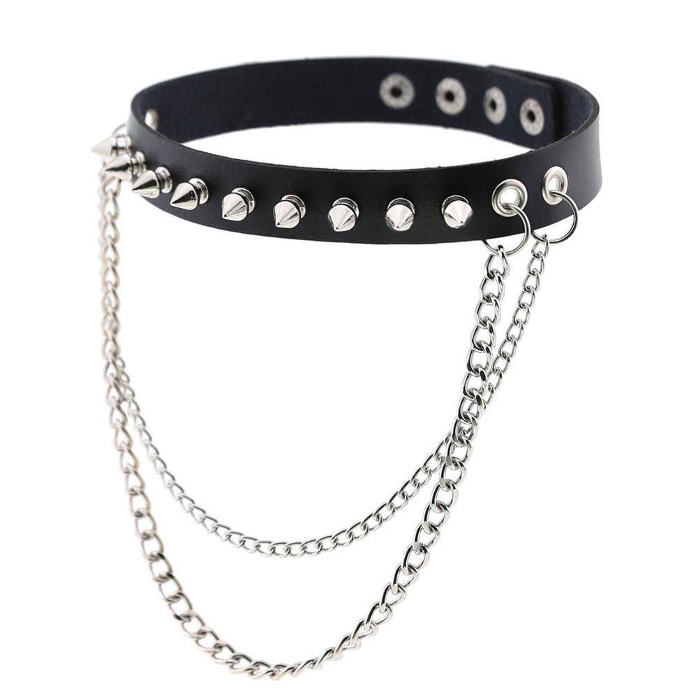 BDSM play collar, Black Spike choker collar women/men punk Vegan Leather Choker Emo Metal Spiked