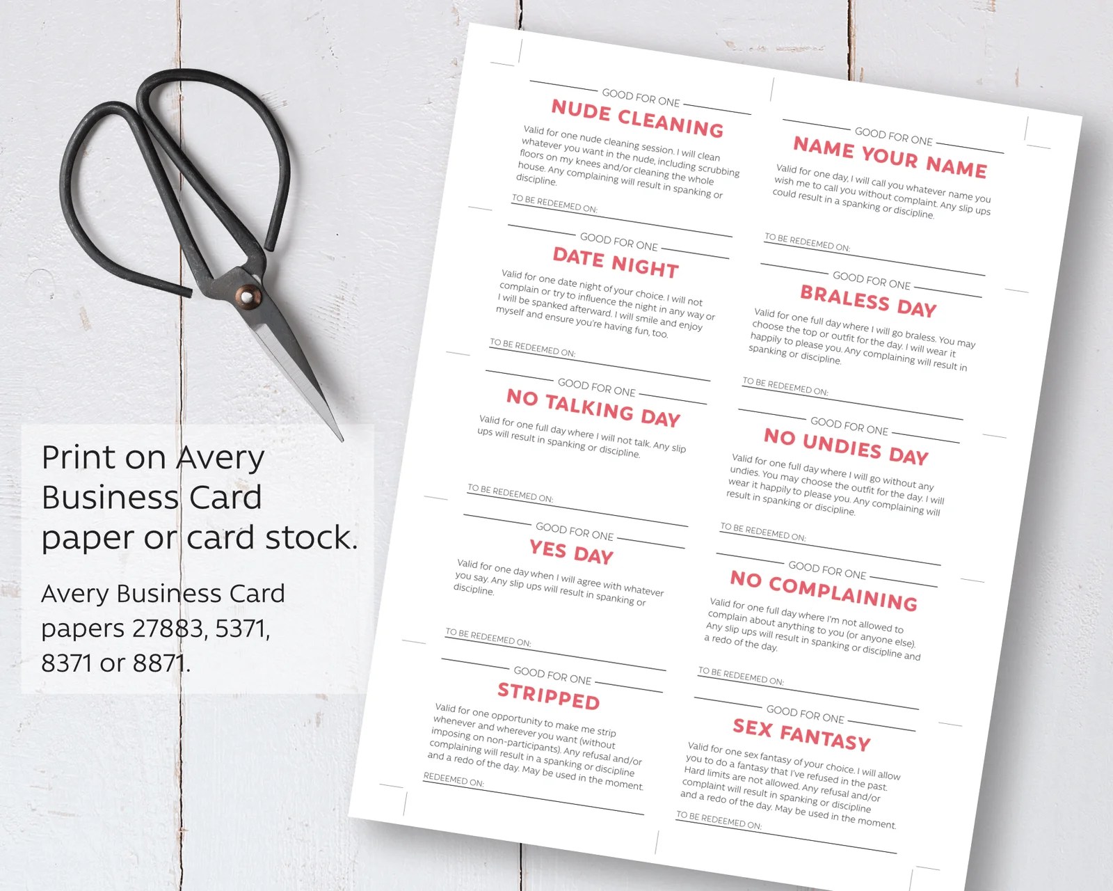 Domestic Discipline Submissive Coupon Book / Printable / Instant