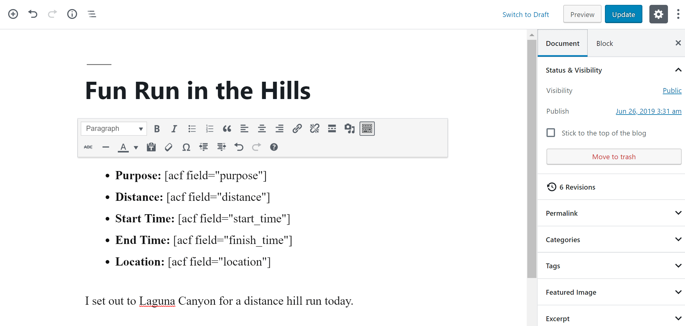 Advanced Custom Fields 前後の文字を表示