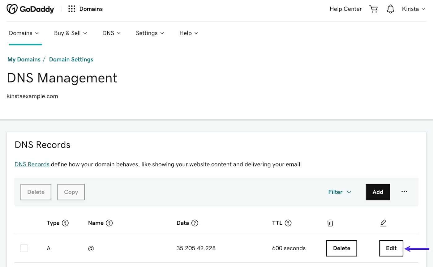 How to Add an A Record with GoDaddy Kinsta®