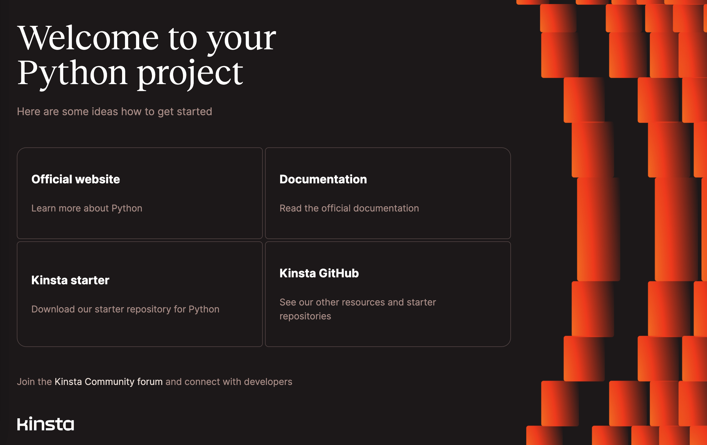 Quick Start Templates Python Kinsta® Docs