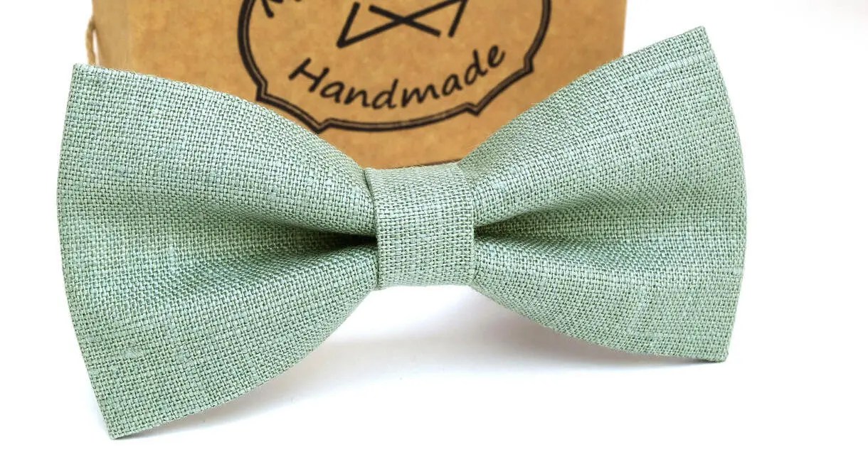 Sage Green Bow Tie.linen Bow Tie.wedding Necktie.sage Green Necktie