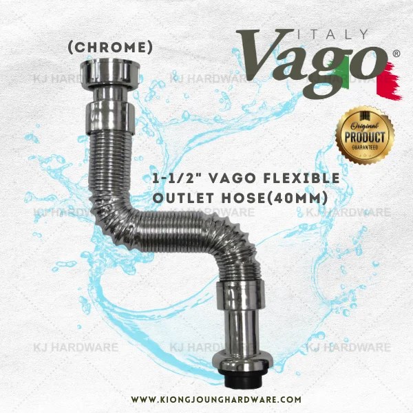 "VAGO" SINK WASTE CHROMED FLEX OUTLET HOSE PVC 12'' (SIZE 11/4'' & 1