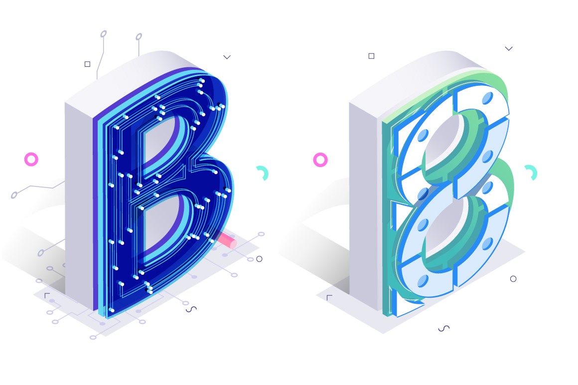 Letters B with connecting elements Beautiful design assets