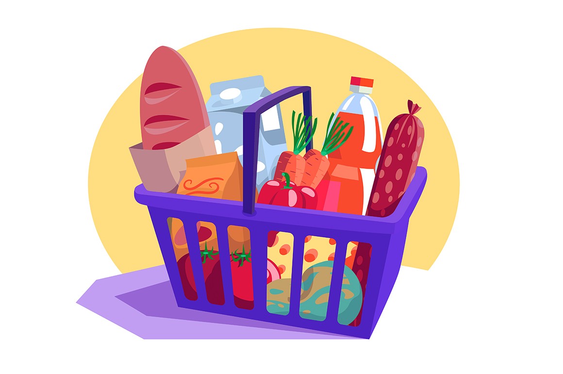 Shopping basket full of groceries Beautiful design assets