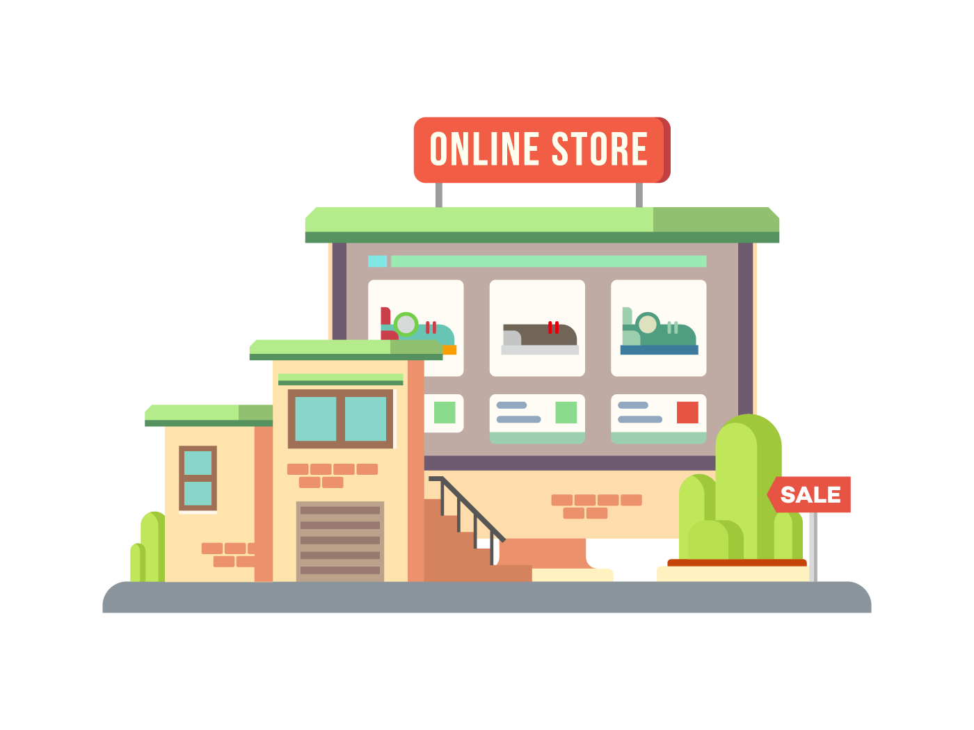 Online shop building flat illustration Kit8