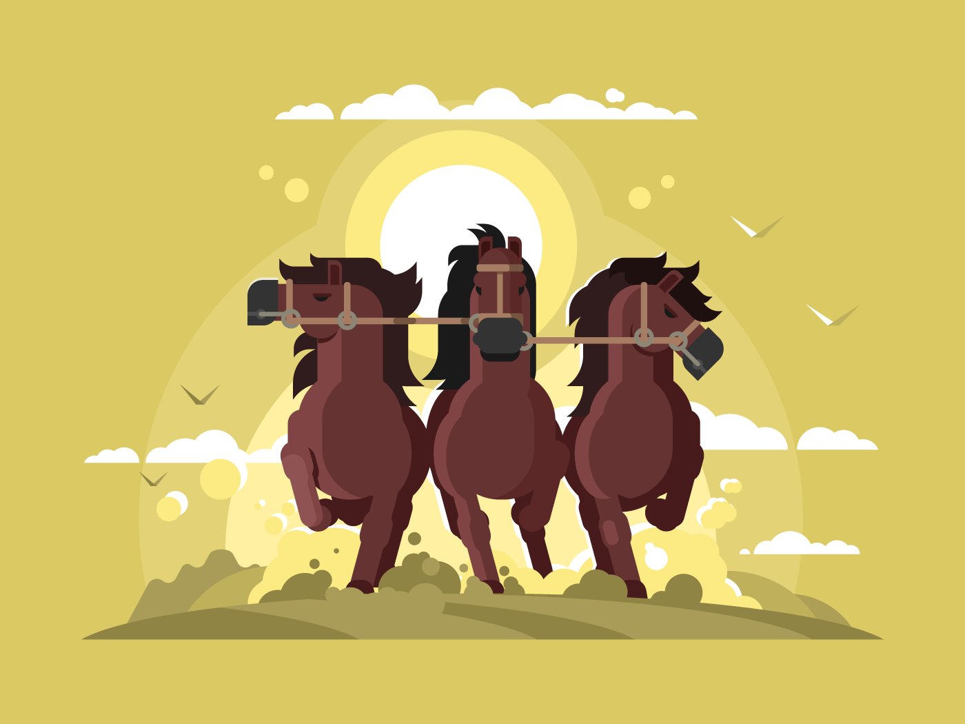 Three horses running illustration Kit8