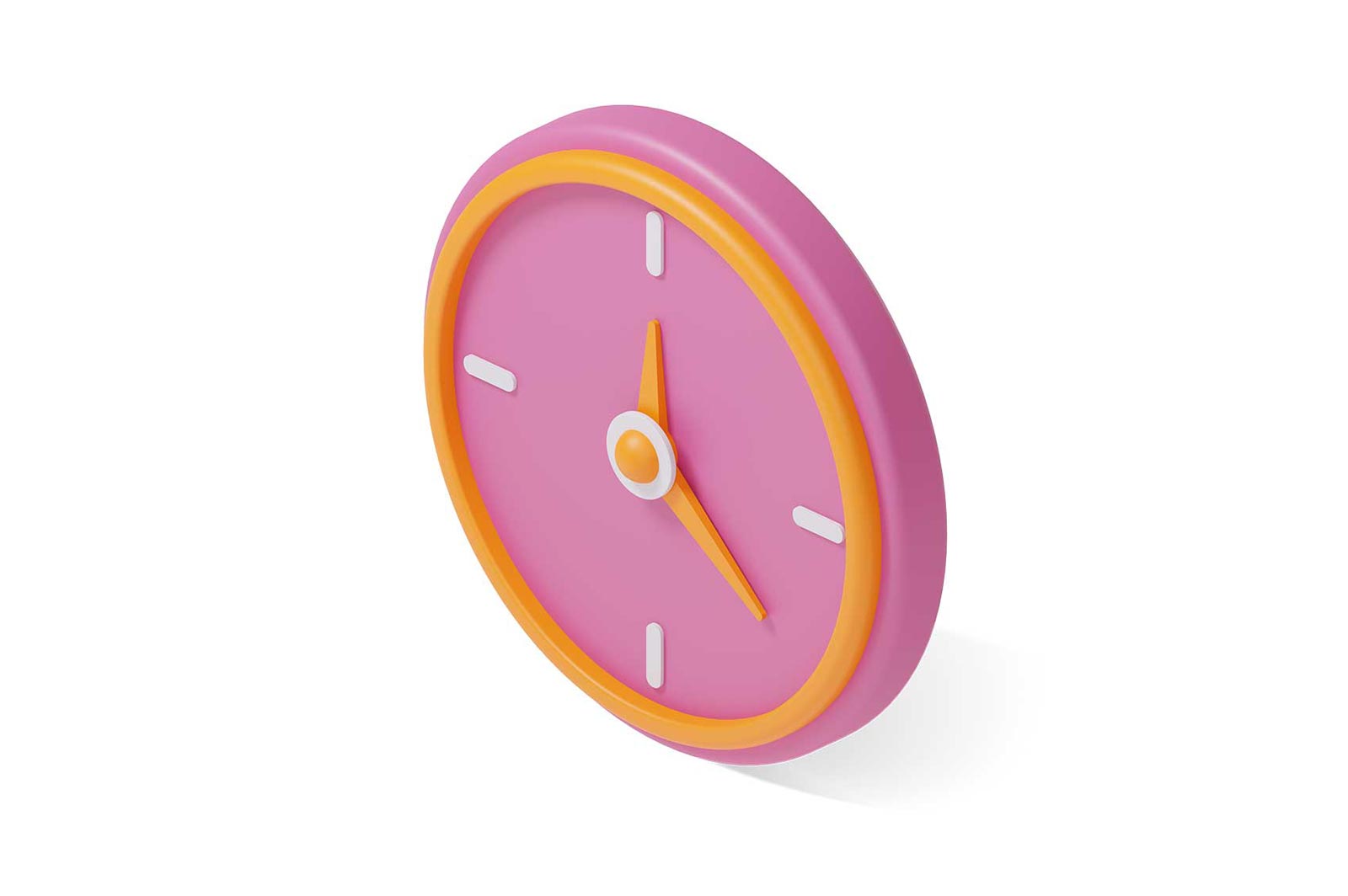 Pink wall clock with orange hands 3D illustration
