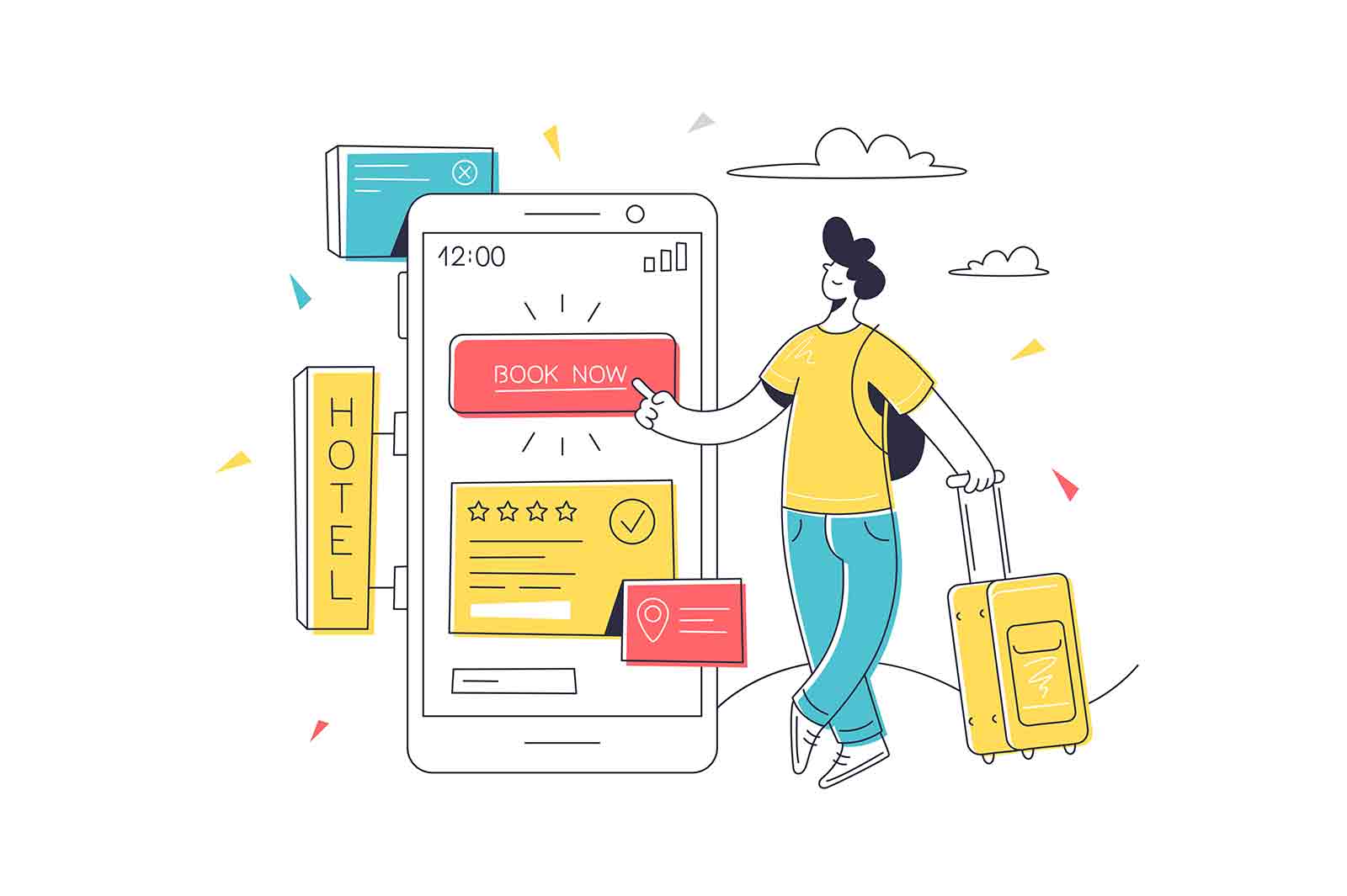 Character make hotel reservation online illustration Kit8