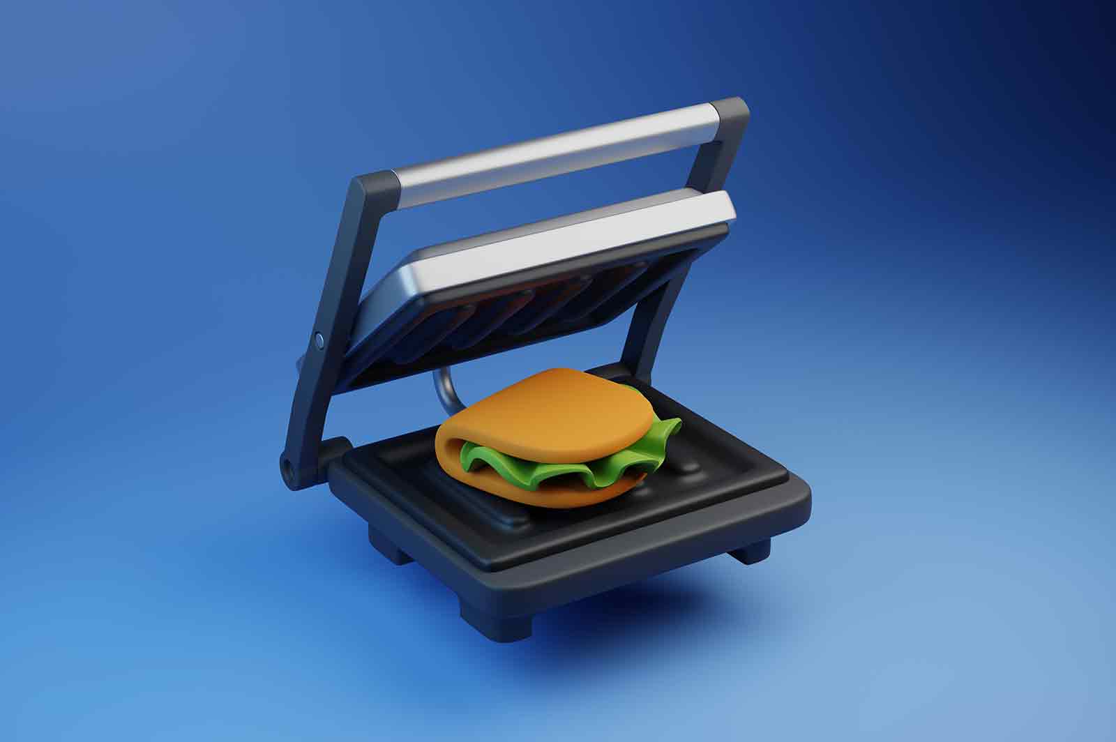 Kitchen grill device with toast 3D icon